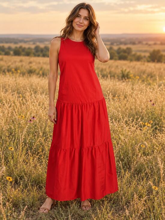 MELLODAY Dresses & Skirts - MELLODAY Bright Orange Sleeveless Tiered  Prarie Maxi Dresss  Size L